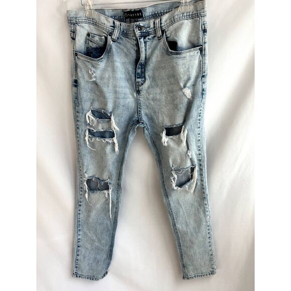 Empyre Mens Distressed Jeans Light Wash Size 34 Rocker Biker Ripped Denim Basics - Picture 1 of 12